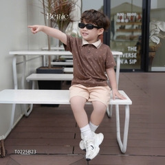 Set bộ polo tay ngắn cổ dệt màu nâu họa tiết gấu kèm quần short đùi kaki 1 đến 7 tuổi BERNIE T0225B23