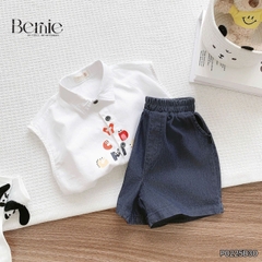 Set bộ tanktop cho bé trai áo sơ mi tanktop họa tiết hình in và chữ cute kèm quần short jean 9kg đến 28kg BERNIE P0225B30