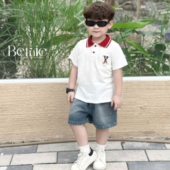 Set bộ polo kèm quần jean cho bé trai áo thun polo họa tiết thêu mickey và quần short jean mềm 1 đến 7 tuổi BERNIE T0425B65