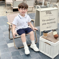 Set bộ polo bé trai tay ngắn cổ bo dệt họa tiết thêu cún kèm quần short kaki sz 9 tới 28kg BERNIE T0525B09