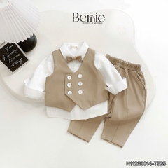 Set bộ vest gi lê bé trai 4 chi tiết áo sơ mi tay dài màu trắng phối gi le rời và quần dài kèm nơ cổ 1 đến 7 tuổi BERNIE H1123B014 - T525