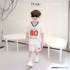 Set bộ thể thao tay ngắn phối màu họa tiết hình in 80 kèm quần short cho bé trai size 9 tới 28kg BERNIE H0525B26