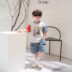 Set bộ tay ngắn phối màu họa tiết carnival kèm quần short jean cho bé trai 11kg tới 28kg BERNIE H0525B47