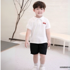 Set bộ polo tay ngắn cho bé trai họa tiết thêu ô tô kèm quần short kaki size 9 tới 25kg BERNIE H0625B36