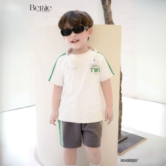 Set bộ thể thao tay raplang phối sọc viền màu kèm quần short cho bé trai size 9 tới 25kg BERNIE H0425B50