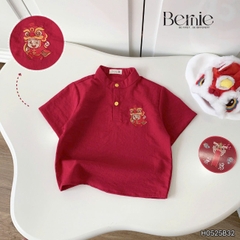  Set bộ sơ mi cổ trụ chất đũi cộc tay cho bé trai họa tiết mua Lân trung thu và Tết size 9 tới 28kg BERNIE H0525B32