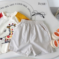 Set bộ cotton Hươu vui vẻ sắc màu cho bé trai áo thun cotton họa tiết Hươu nhỏ vui vẻ và quần short đùi kaki 1 đến 7 tuổi BERNIE H0725B64