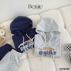 Set bộ tay dài thể thao unisex tay áo phối kẻ áo có mũ họa tiết ô tô đi chơi đi học 1 đến 7 tuổi BERNIE H0725B55