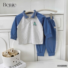Set bộ polo tay dài raplang phối màu họa tiết thêu khủng long kèm quần dài cho bé trai size 1 đến 7 tuổi BERNIE H0425B59