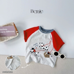 Set bộ tay ngắn raplang cho bé trai áo thun cotton họa tiết Happy Dog và quần short đùi kaki 1 đến 7 tuổi BERNIE H0625B01
