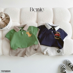 Set bộ polo tay ngắn họa tiết khủng long và ô tô kèm quần short đùi bé trai 9 tới 28kg BERNIE T0725B61