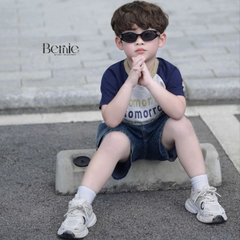 Set bộ tay ngắn raplang phối màu áo thun họa tiết Tomorrow và quần short jean bé trai 1 đến 7 tuổi BERNIE H0725B19