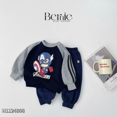 Set bộ dài cho bé trai tay áo raplang phối màu họa tiết siêu anh hùng kèm quần dài 1 đến 7 tuổi BERNIE H1124B08