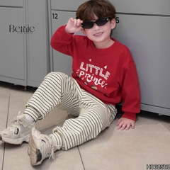 Set bộ nỉ dài tay họa tiết in chữ Little kèm quần dài kẻ ngang cho bé trai size 1 đến 7 tuổi BERNIE H0625B20