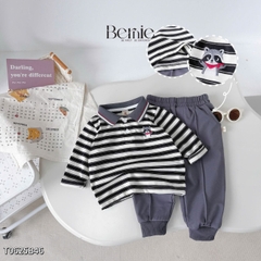 Set bộ polo tay dài kẻ ngang họa tiết thêu cáo nhỏ kèm quần dài cho bé trai size 1 đến 7 tuổi BERNIE T0625B46