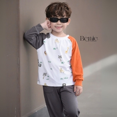 Set bộ thun cotton tay raplang dài phối màu cho bé trai họa tiết in tràn kèm quần dài 9 tới 28kg BERNIE T0725B52