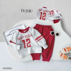 Set bộ thể thao tay dài cho bé trai tay áo phối màu họa tiết in chữ và số kèm quần dài size 9 tới 27kg BERNIE H0725B21