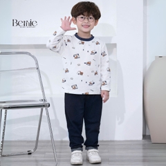 Set bộ thun cho bé trai tay dài áo thun họa tiết in trần xe cẩu kèm quần dài da cá size 9 tới 28kg BERNIE H0725B43