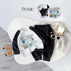 Set bộ thun cotton dài tay cho bé trai áo thun họa tiết hình in dễ thương kèm quần dài size 9 tới 28kg BERNIE H0725B70