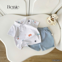 Set bộ polo cho bé trai áo polo tay ngắn họa tiết hình in kèm quần short kaki size 9 tới 28kg BERNIE T0825B24