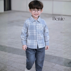 Set bộ bé trai áo sơ mi dài tay kẻ Coolboy kèm quần jean dài size 9 tới 28kg BERNIE H0725B79