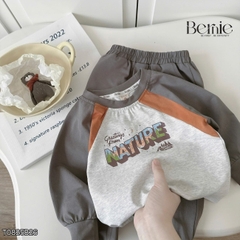 Set bộ thun cotton dài tay phối màu cho bé trai áo thun họa tiết hình in kèm quần dài size 9 tới 25kg BERNIE T0825B26