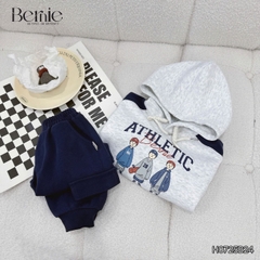 Set bộ nỉ 2 da tay dài áo hoodie phối màu kèm mũ họa tiết kèm quần dài đi chơi đi học 1 đến 7 tuổi BERNIE H0725B24