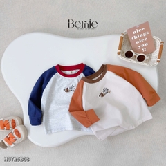 Set bộ thun dài tay áo raplang phối màu họa tiết thêu cún hello kèm quần dài size 9 tới 28kg BERNIE H0725B68