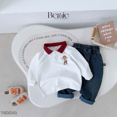 Set bộ polo tay dài áo polo cổ dệt họa tiết cậu bé kèm quần jean dài cho bé trai size 1 đến 7 tuổi BERNIE T0825B02
