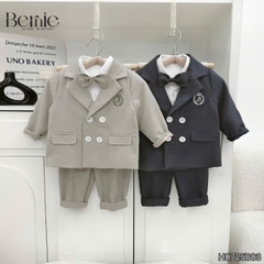  Set vest chéo 4 khuy công tử kèm nơ thêu huy hiệu cho bé trai 1 đến 7 tuổi BERNIE H0725B83