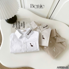 Áo sơ mi dài tay bé trai thêu khủng long phong cách hàn quốc chất thô hàn mềm mại BERNIE cho bé 8 đến 24kg