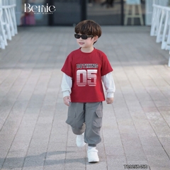 Set bộ bé trai áo thun cotton tay dài phối màu họa tiết Bothing kèm quần gió dài size 12 tới 28kg BERNIE T0925B45Đ