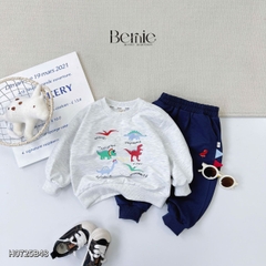 Set bộ Tiny Dino thun da cá dài tay phối màu họa tiết khủng long kèm quần dài size 9 tới 28kg BERNIE H0725B48