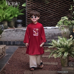 Set áo dài bé trai kèm quần chất lụa vân gỗ họa tiết thêu Hạc xuân mặc Tết size 9 đến 25kg BERNIE H0925B09