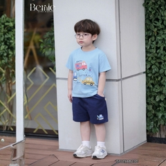 Set bộ tay ngắn họa tiết Car ô tô sắc màu cho bé trai áo thun cotton và quần short 1 đến 7 tuổi BERNIE T1025B23Đ
