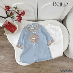 Set bộ áo dài bé trai kèm quần chất lụa phối họa tiết thêu gấm Phúc Lộc mặc Tết size 9 đến 25kg BERNIE H0925B22