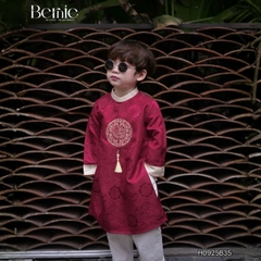 Set áo dài bé trai kèm quần chất lụa vân gỗ họa tiết thêu Hạc xuân mặc Tết size 9 đến 25kg BERNIE H0925B09