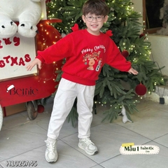 Áo Noel màu đỏ áo thun Giáng sinh dài tay phối sừng tuần lộc 3D trên vai cho bé trai bé gái size 1 đến 7 tuổi BERNIE H1025A45