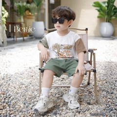 Set bộ tay ngắn phối màu họa tiết hoạt hình Motor City cho bé trai kèm quần short size 9 tới 28kg BERNIE H0325B35