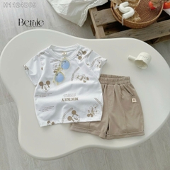 Set bộ polo bé trai áo thun polo họa tiết khủng long quần short kaki 1 đến 7 tuổi BERNIE H1124B39