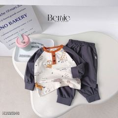 Set bộ dài tay raplang chất cotton họa tiết Happy Zoo kèm quần dài size 10 tới 27kg BERNIE H1025B48