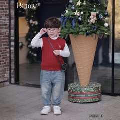 Áo gile len dệt unisex bé trai bé gái phối hình thêu Tuần lộc phong cách hàn quốc 1 đến 7 tuổi BERNIE H1025A13