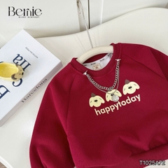 Áo thun Sweater màu đỏ áo thun dài tay hoạ tiết in gấu Happy today cho bé trai bé gái size 10 tới 30kg BERNIE T1025A73