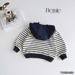 Áo hoodie dài tay unisex kẻ ngang phối mũ và dây kéo cho bé trai bé gái size 9 tới 28kg BERNIE T1025A35Đ