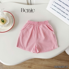 Quần sooc đùi linen kaki mềm bé trai bé gái unisex màu trắng nâu be BERNIE phong cách hàn quốc 7kg đến 30kg