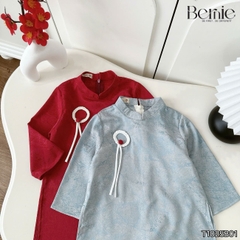 Set áo dài cách tân màu đỏ xanh bé trai Uy Vân gấm vân cát size 9 đến 25kg BERNIE T1025B01