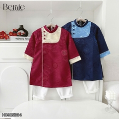 Set áo dài cách tân kèm quần cho bé trai gấm vân mây Minh quân mặc Tết size 11 đến 28kg BERNIE H0925B34