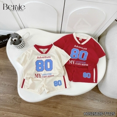 Set bộ thể thao phối màu tay ngắn họa tiết chữ kèm quần short viền cho bé trai size 9 tới 28kg BERNIE H0525B26