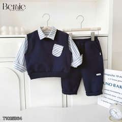Set gilê kẻ 3 chi tiết áo sơ mi dài tay áo gi lê quần kaki cho né trai 1 đến 7 tuổi BERNIE 0724B40