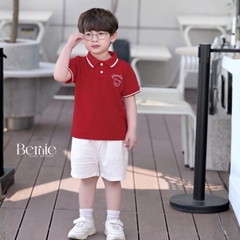 Set bộ polo tay ngắn cổ bo dệt họa tiết gấu kèm quần short kaki cho bé trai size 1 tới 7 tuổi BERNIE KIDS P0225A38